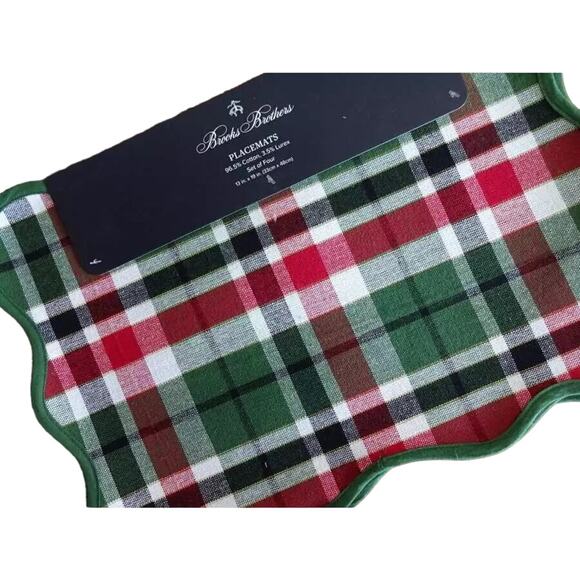 Brooks Brothers Christmas Plaid Placemat Set of 4 Holiday Green Red White 13x19 - Picture 3 of 4